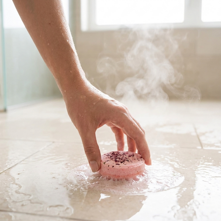 Douchestomer bruist op de douchevloer - aromatherapie in gebruik