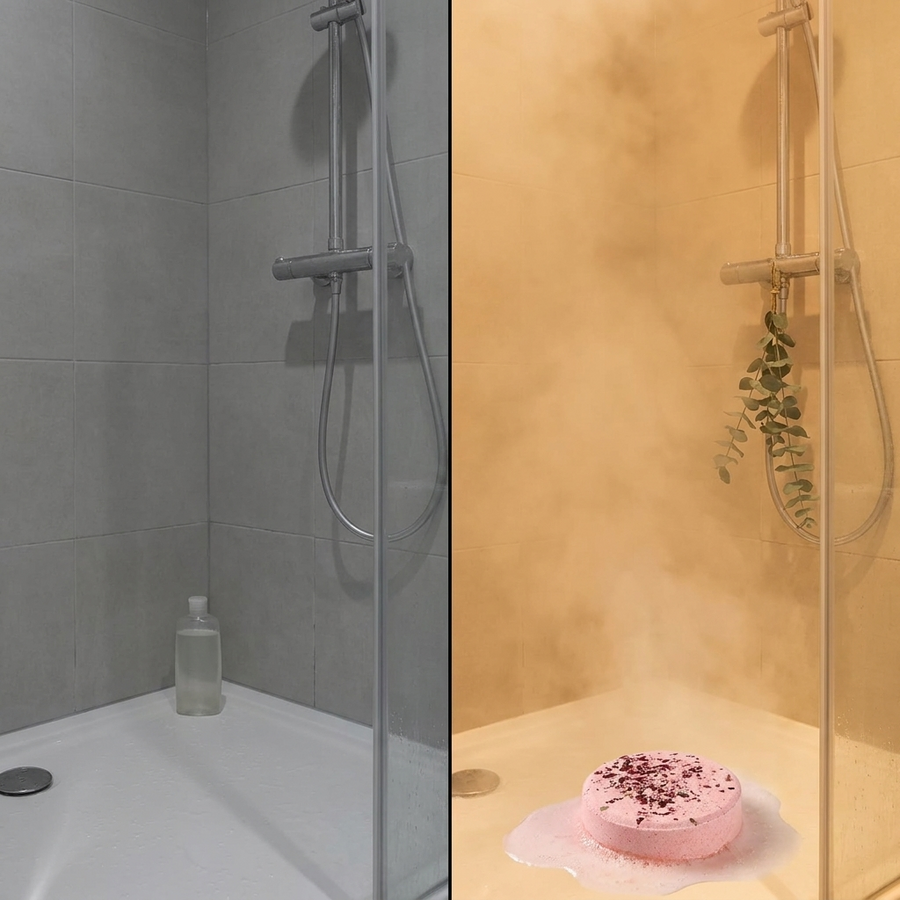 Voor en na - gewone douche versus spa-douche met douchestomer