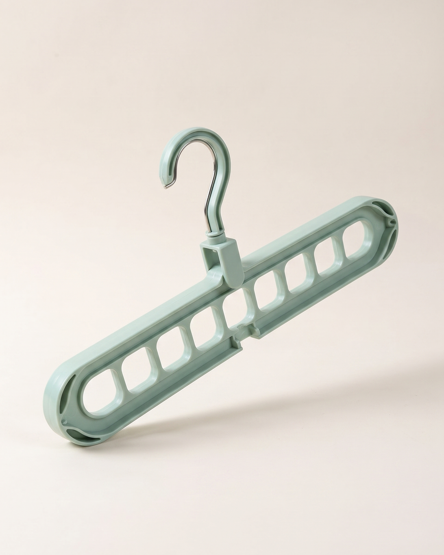 Ruimtebesparende kleerhanger met negen gaten, mintgroen