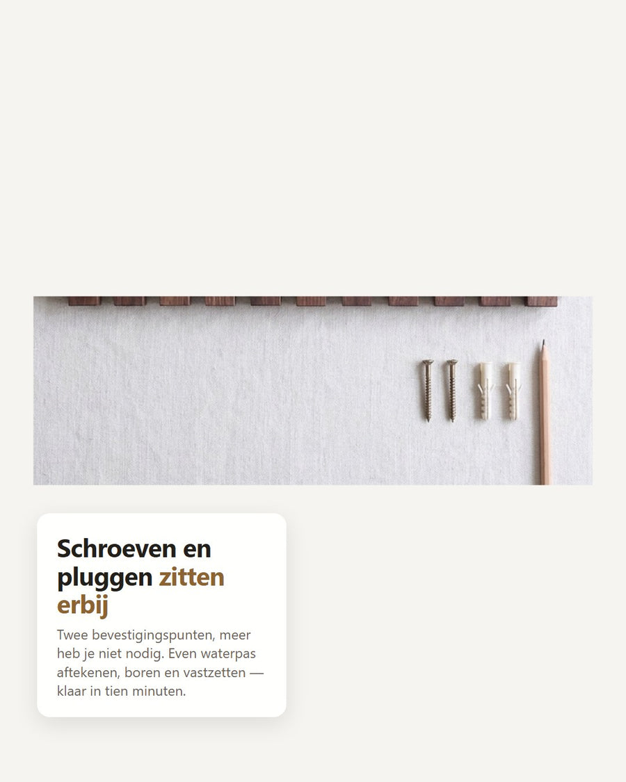 Schroeven en pluggen die worden meegeleverd