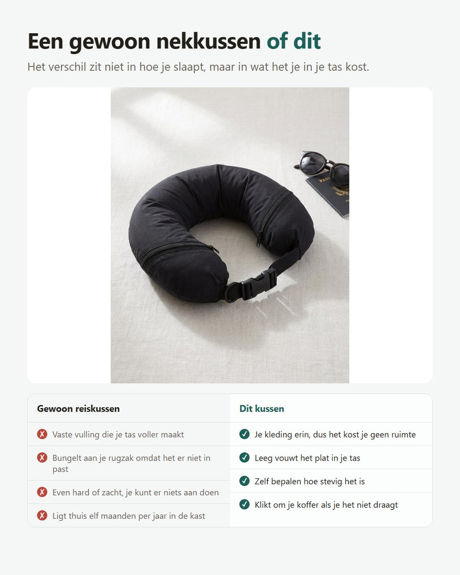 Vergelijking gewoon nekkussen en dit opbergkussen