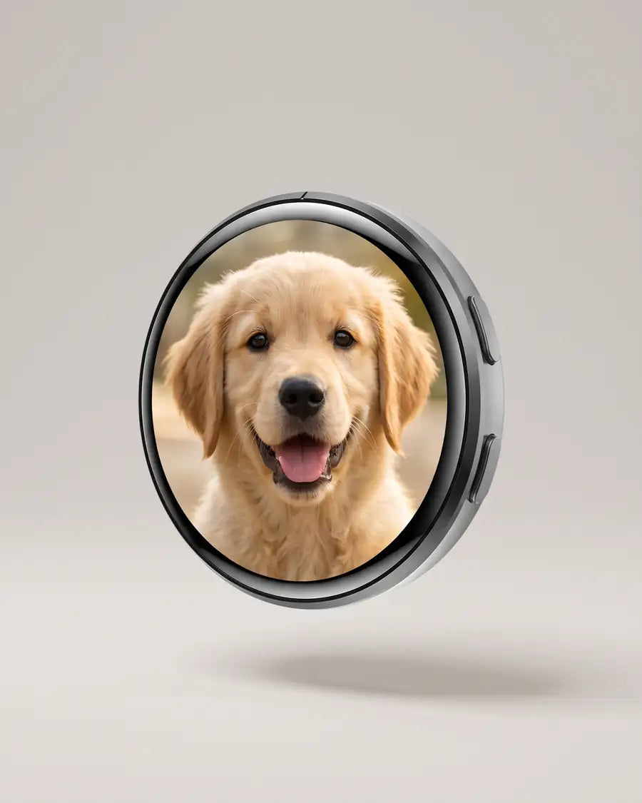 Ronde digitale foto-button met kleurenscherm, losse clipversie, schoon op lichte achtergrond