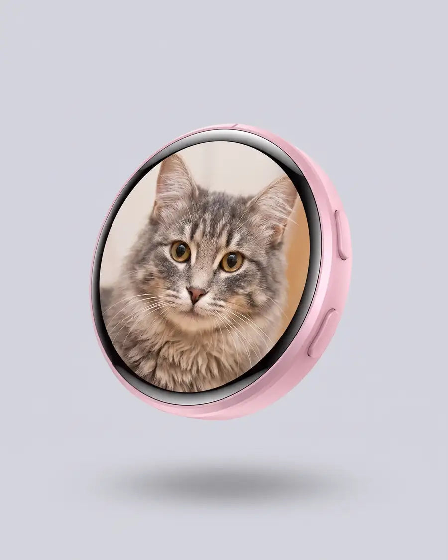 Foto-button op een 3/4 hoek, met de twee knopjes aan de zijkant zichtbaar