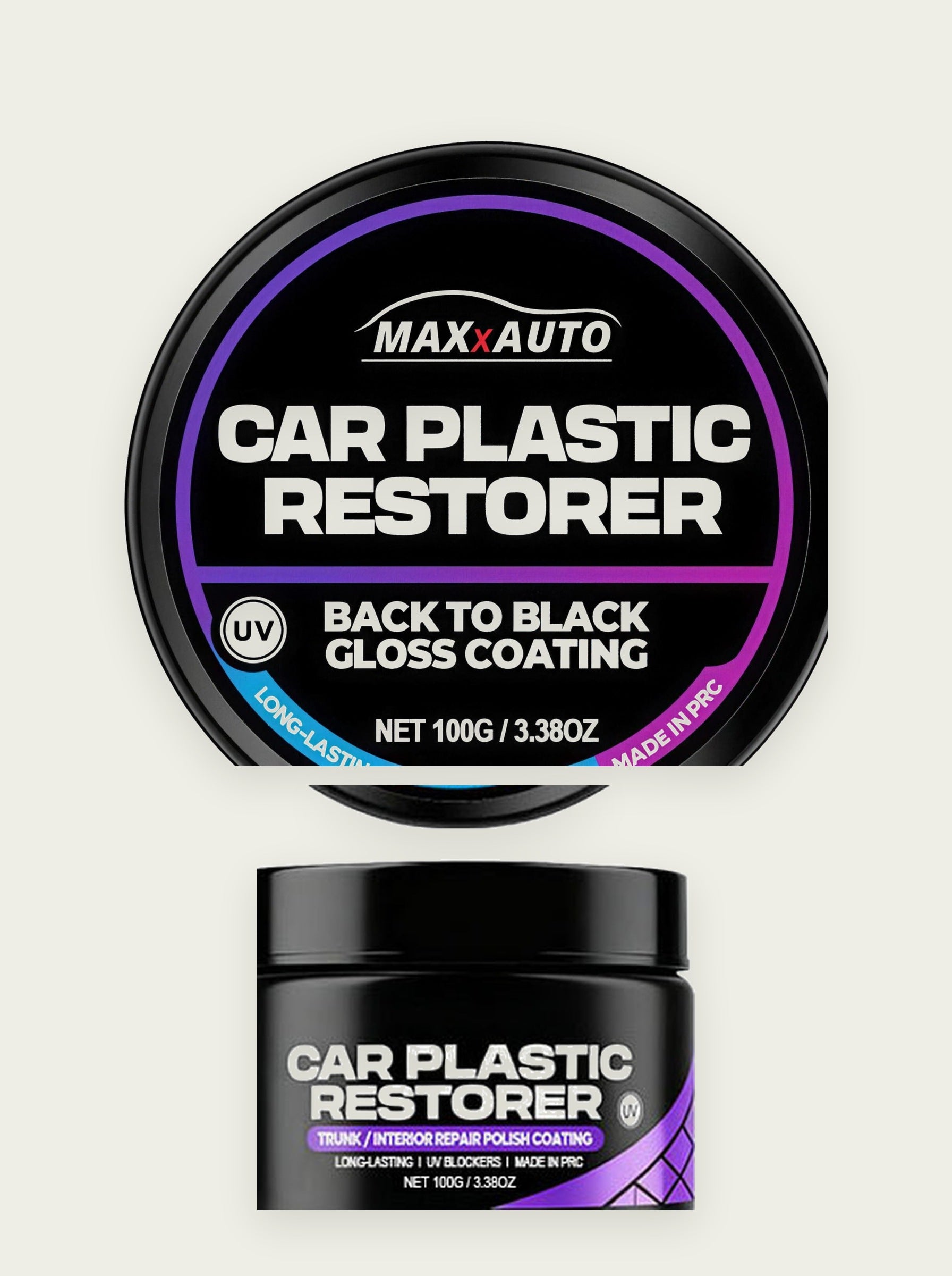 Potje Car Plastic Restorer 100 gram, deksel en zijkant