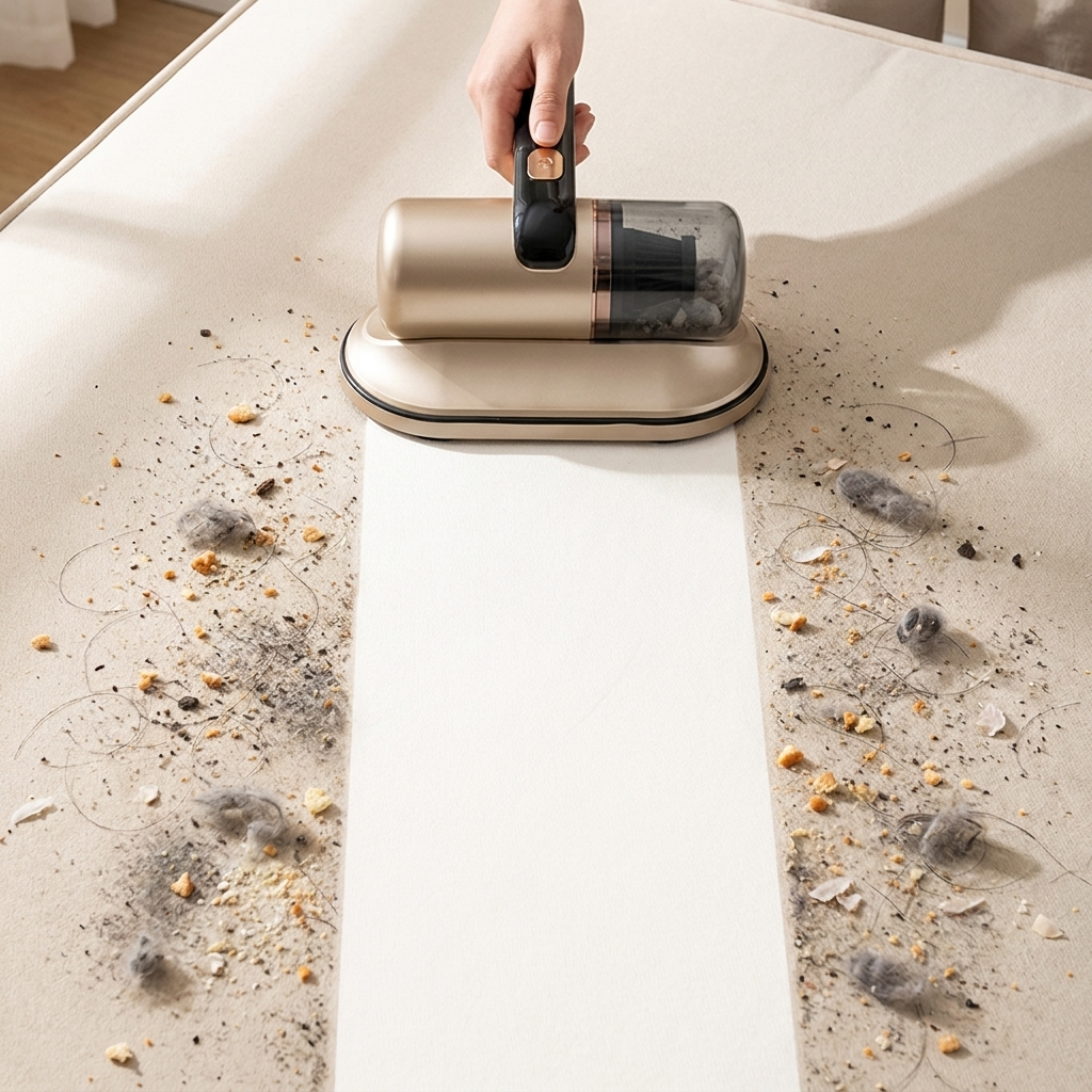Voor en na - vuil matras versus schone baan na de matras stofzuiger