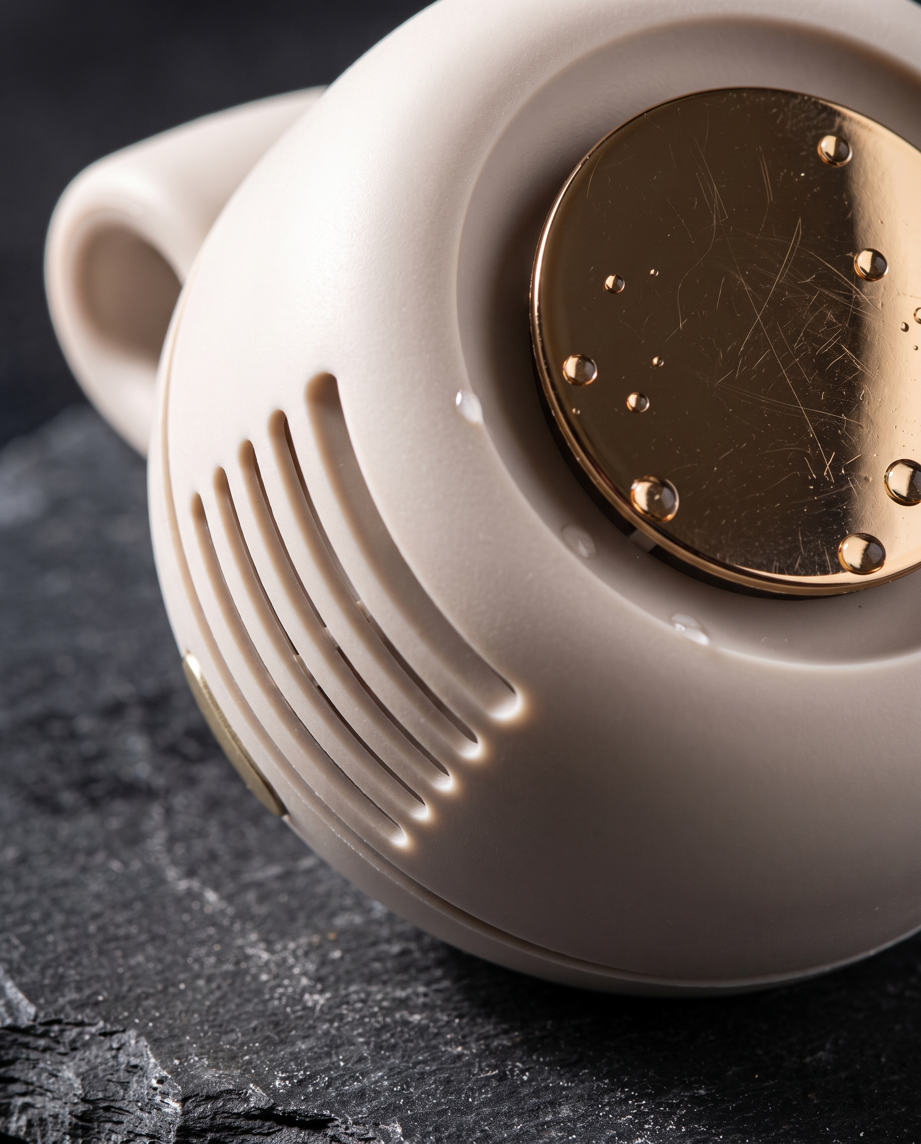 Draagbare Mini Clip-Ventilator - close-up goudkleurige ventilatorlens