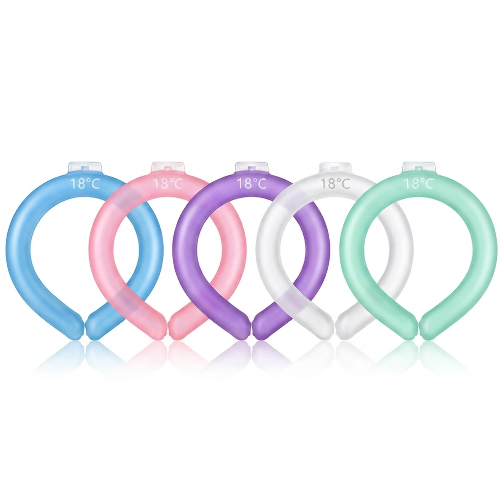 Verkoelende nekband in vijf kleuren: blauw, roze, paars, wit en groen