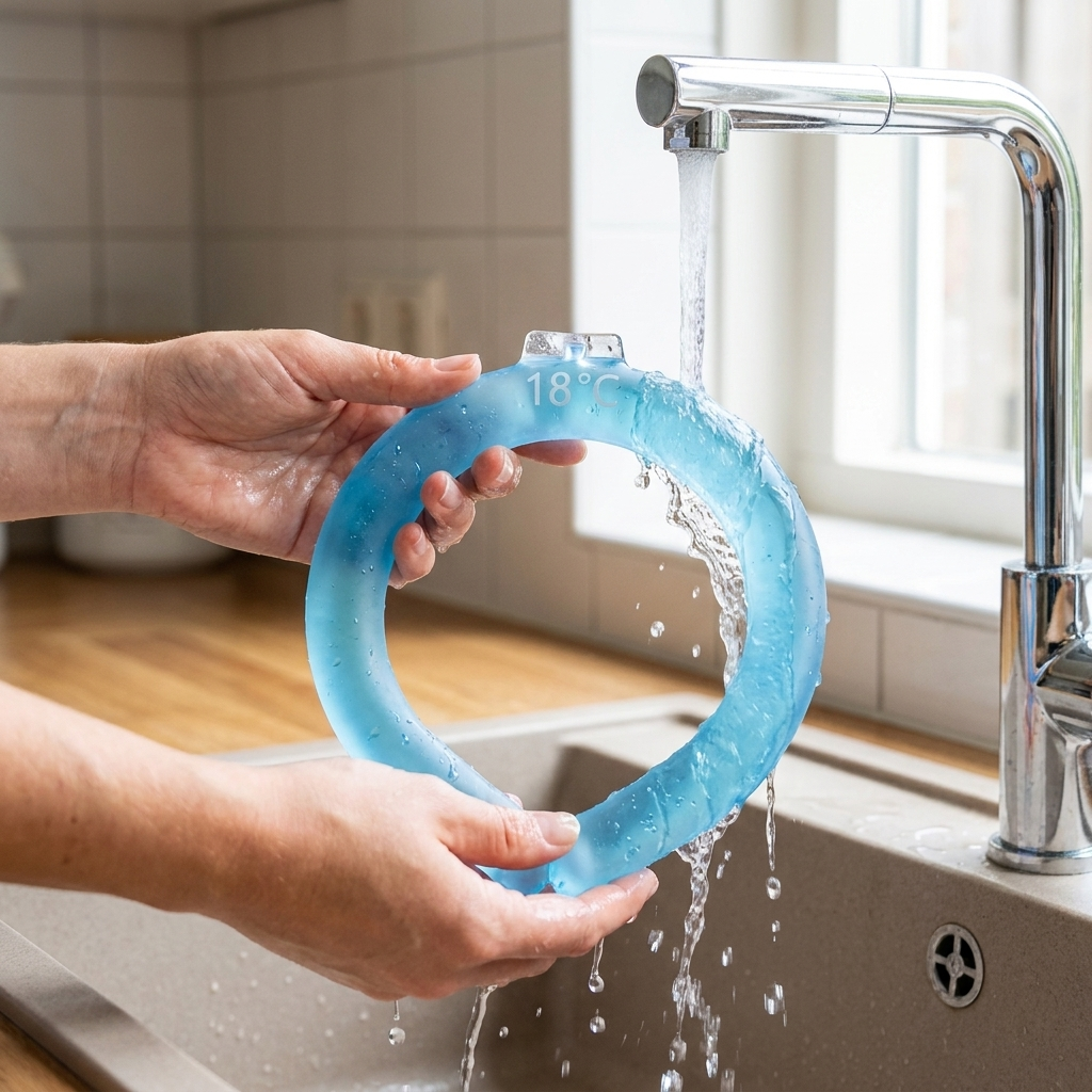 Verkoelende nekband opladen onder koud kraanwater