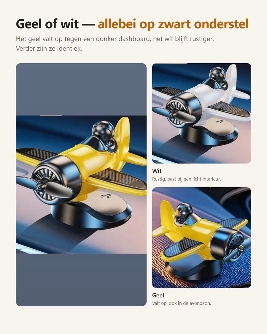 Solar Vliegtuig Dashboardornament — Draait op Zonlicht