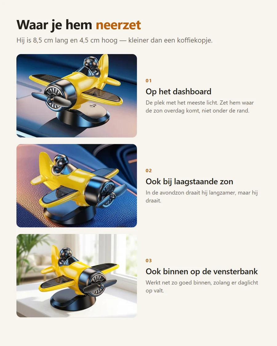 Solar Vliegtuig Dashboardornament — Draait op Zonlicht
